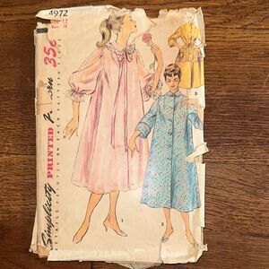 Vintage 1954 Simplicity 4972 Misses Duster, Negligee‎ & Housecoat Sewing Pattern